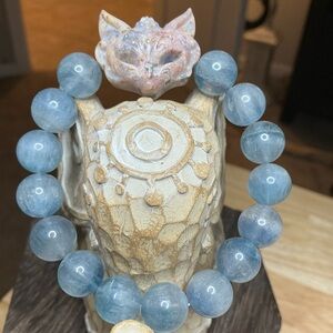 Blue Fluorite 12mm with Ocean Jasper Fox Mask